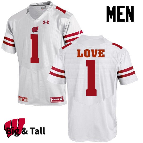 Wisconsin Badgers Men's #1 Reggie Love NCAA Under Armour Authentic White Big & Tall College Stitched Football Jersey FG40J38RY
